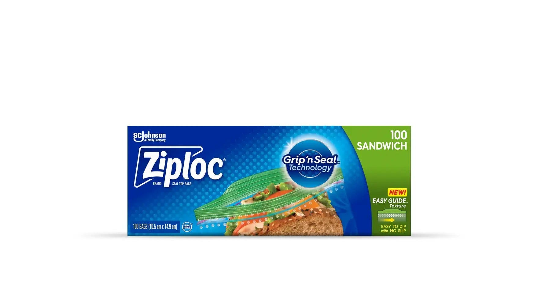 Front of Ziploc sandwich bag box.